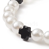 Natural Black Onyx Cross & ABS Plastic Imitation Pearl Beaded Stretch Bracelet for Women BJEW-JB09219-2
