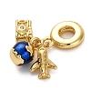 Brass Blue Enamel European Dangle Charms KK-R002-25G-2