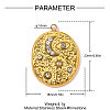 Hammered 304 Stainless Steel Rhinestone Pendants STAS-OY016-21G-2