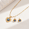 Vintage 201 Stainless Steel & Plastic Heart with Evil Eye Stud Earrings & Pendant Necklaces Set for Women JC7248-1