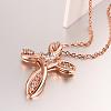 Real Rose Gold Plated Brass Cubic Zirconia Cross Pendant Necklaces NJEW-BB05740-RG-3