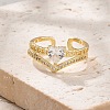 Rack Plating Brass Micro Pave Clear Cubic Zirconia Open Cuff Finger Rings for Women RJEW-M028-97G-3