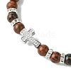 Cross Brass Micro Pave Clear Cubic Zirconia & 6mm Round Natural Mahogany Obsidian Beaded Stretch Bracelets for Women BJEW-JB10819-01-3