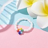 Flower Glass Seed Beaded Stretch Finger Rings RJEW-JR00618-02-2