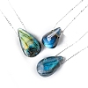 Natural Labradorite Teardrop Pendant Necklaces PW-WG68C9A-01-3