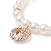 Acrylic Pearl Round Beaded Stretch Bracelet with Alloy Rhinestone Heart Charms for Women BJEW-JB09232-01-3