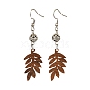 6 Pairs 6 Styles Natural Walnut Wood with Alloy Bead Dangle Earrings for Women EJEW-JE06102-3