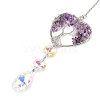 Wire Wrapped Natural Amethyst Heart with Tree of Life Pendant Decorations HJEW-K046-02P-05-4