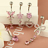 5Pcs 5 Styles 304 Stainless Steel Rose Rhinestone Curved Barvell Dangle Belly Rings Set WGF9938-06-2