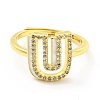 Mixed Color Enamel Initial Letter Adjustable Ring with Clear Cubic Zirconia RJEW-P045-01G-U-2