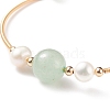 Natural Green Aventurine & Pearl Round Beaded Bangle BJEW-JB08464-04-4