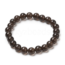 Natural Black Obsidian Beaded Stretch Bracelets BJEW-K228-01
