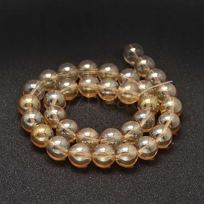 Full Rainbow Plated Round Glass Beads Strands X-EGLA-I001-10mm-01-1
