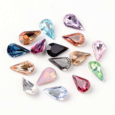 Faceted Teardrop Glass Pointed Back Rhinestone Cabochons X-RGLA-E004-10x6mm-M-1