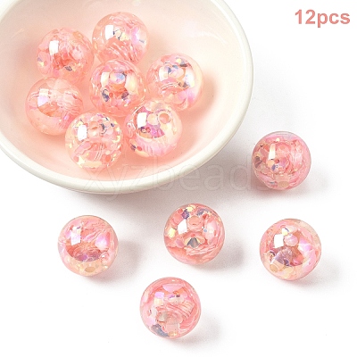 12Pcs Transparent Inner Flower Acrylic Beads RESI-YW0004-86C-1