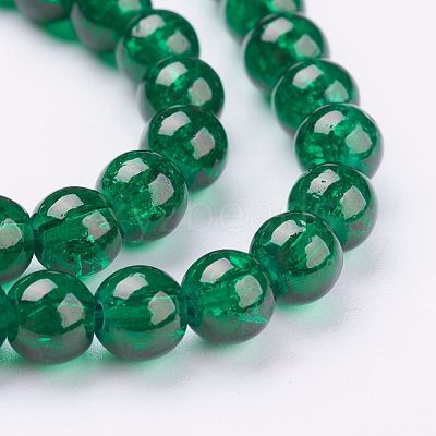 1Strand Dark Green Transparent Crackle Glass Round Beads Strands X-CCG-Q001-6mm-17-1