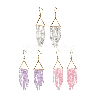 3 Pairs 3 Colors Glass Beaded Dangle Earrings EJEW-MZ00749-1