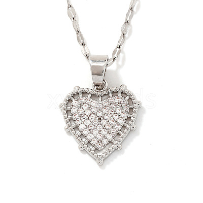Elegant Brass Micro Pave Clear Cubic Zirconia Heart Pendant Necklaces IR4226-1-1