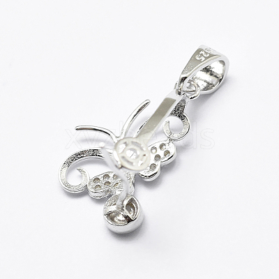 Anti-Tarnish Rhodium Plated 925 Sterling Silver Micro Pave Cubic Zirconia Pendant Bails X-STER-P034-56P-1
