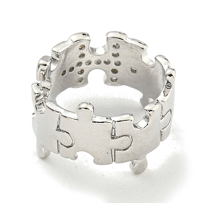 Puzzle Brass Micro Pave Cubic Zirconia Cuff Open Rings for Women RJEW-I103-005P-1