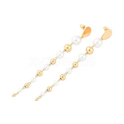 Brass ABS Plastic Pearl Tassel Stud Earrings EJEW-U040-17G-1