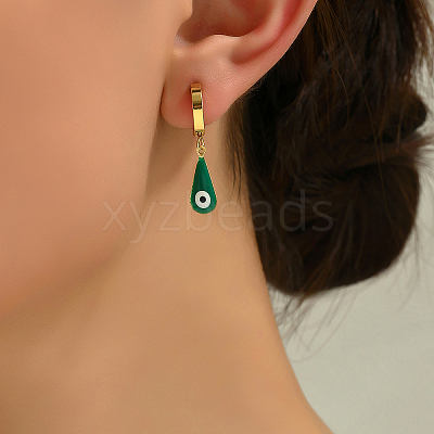 Vintage Minimalist 201 Stainless Steel Devil Eye with Teardrop Hoop Earrings GP4493-1