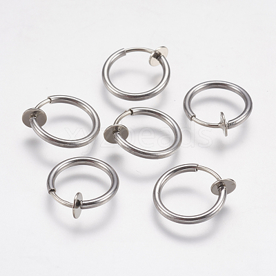 Tarnish Resistant 304 Stainless Steel Retractable Clip-on Hoop Earrings X-STAS-K171-53P-1