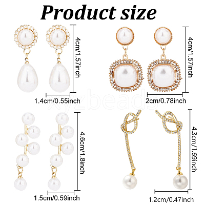 4 Pairs 4 Style Exquisite Plastic Imitation Pearl Beaded Dangle Stud Earrings EJEW-AN0002-09-1