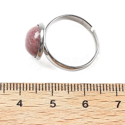 Half Round Natural Rhodonite Finger Rings RJEW-M062-01P-42-1