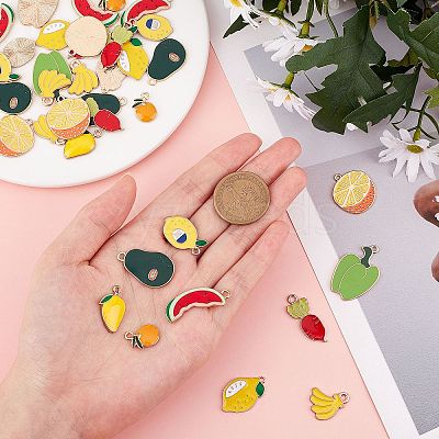 40Pcs 10 Style Light Gold Plated Alloy Enamel Pendants ENAM-SC0001-89KCG-1