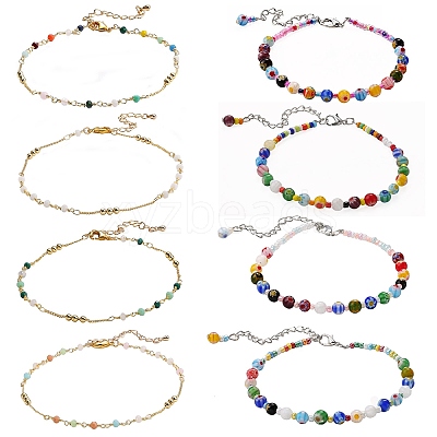 Handmade Glass Beads Anklets AJEW-SZ0001-81-1
