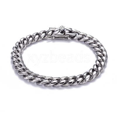 Tarnish Resistant Men's 304 Stainless Steel Cuban Link Chain Bracelets BJEW-P263-B01-P-1