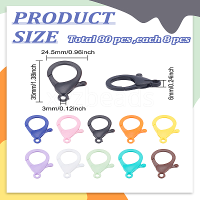 80Pcs 10 Colors Plastic Lobster Claw Clasps KY-LP0001-06-1