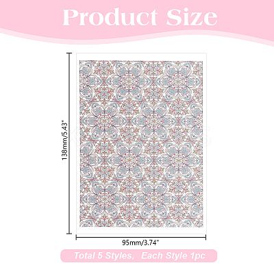 5Pcs 5 Styles Flower Pattern Ceramics Clay Water Transfer Paper AJEW-HY0002-17C-1