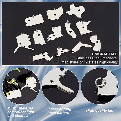12Pcs 12 Style 201 Stainless Steel Pendants STAS-UN0001-03-1