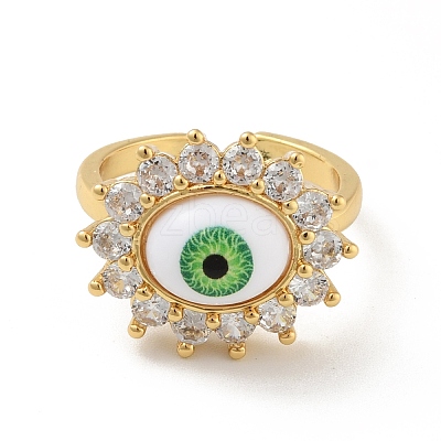 Cubic Zirconia Sun with Evil Eye Open Cuff Ring with Acrylic RJEW-B042-06G-03-1