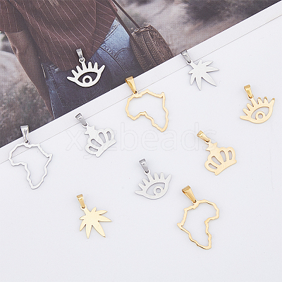 16Pcs 8 Style PVD Vacuum Plating 304 Stainless Steel Pendants STAS-DC0013-08-1
