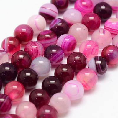 Natural Striped Agate/Banded Agate Bead Strands G-K155-A-6mm-02-1