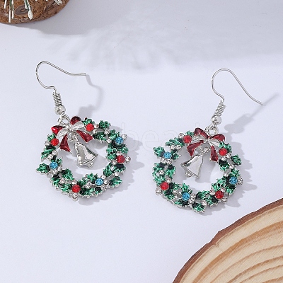 Christmas Wreath & Bell Alloy Rhinestone Pendant Necklaces & Dangle Earrings & Charm Bracelets & Brooch Sets WG06691-10-1