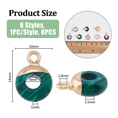 8Pcs 8 Styles Natural & Synthetic Mixed Gemstones Flat Round/Donut Charms G-FH0002-13-1