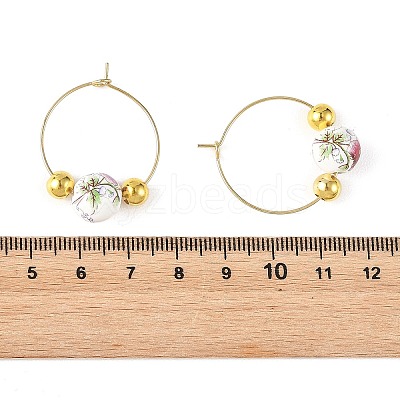 Handmade Flower Printed Porcelain Ceramic Earrings EJEW-JE07440-1