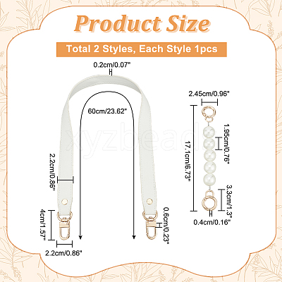 2Pcs 2 Style PU Leather & Round ABS Plastic Imitation Pearl Bag Straps Sets FIND-WR0009-23B-1