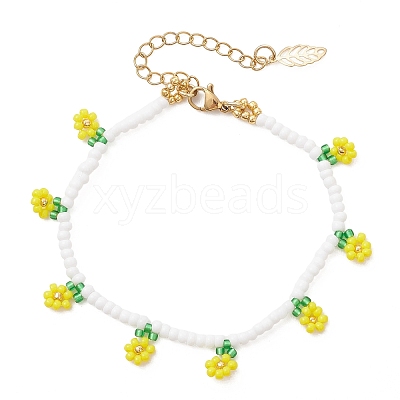 Floral Glass Seed Bead Charm Bracelets for Women BJEW-MZ00306-02-1