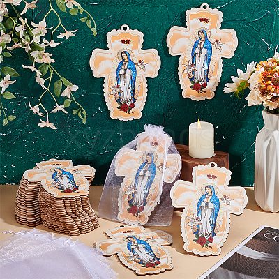 1 Bag Printed Religion Plywood Big Pendants WOOD-UN0001-33A-1
