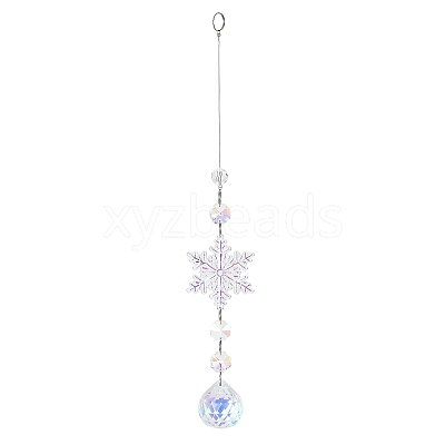 AB Color Glass Snowflake Pendant Decorations AJEW-Q144-02P-02-1