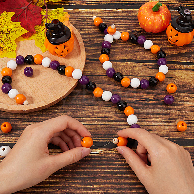 Halloween Theme 5 Strands Spray Painted Natural Wood Beads Strands WOOD-SP0001-02B-1