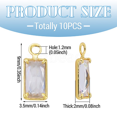 10Pcs Brass Pave Cubic Zirconia Rectangle Charms KK-TADJ0001-29-1
