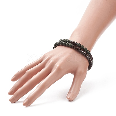 Natural Serpentine & Synthetic Non-magnetic Hematite Beads Energy Stretch Bracelets Set BJEW-JB07142-05-1