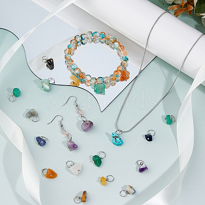84Pcs 7 Colors Natural & Synthetic Mixed Stone Nuggets Pendants PALLOY-FH00144-1