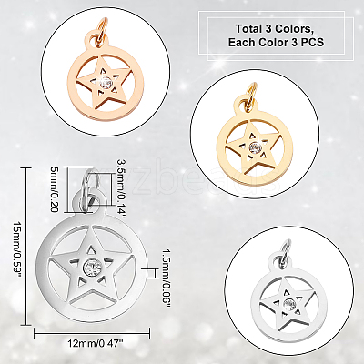 9Pcs 3 Colors 316 Surgical Stainless Steel Charms STAS-DC0009-36-1